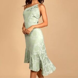 Mint Floral Jacquard One-Shoulder Midi Dress XS